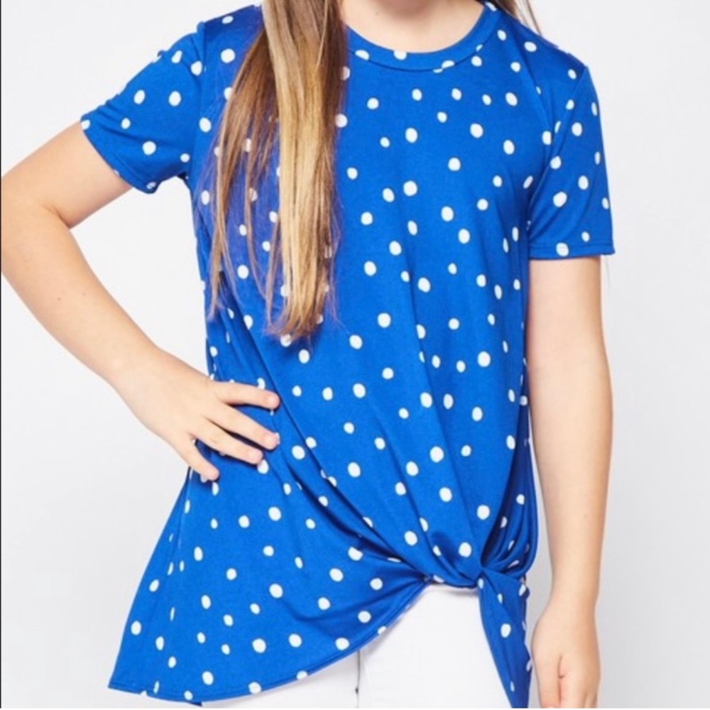 GTOG Girls Polka Dot Top XS Age 4-6 Blue NWT